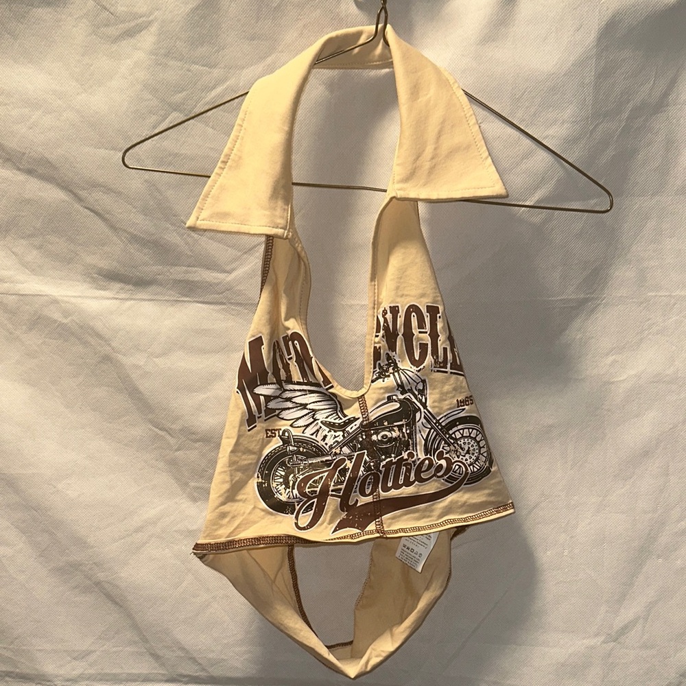 Beige Halter Top with Graphic Print